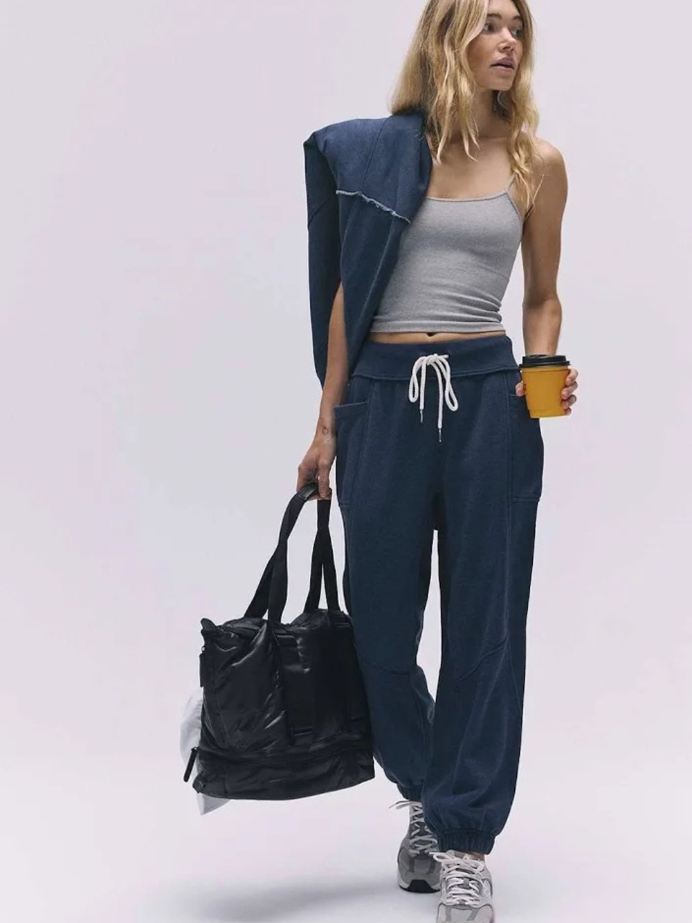 Free People Movement Making It Jogger Pants Navy Blue Size L NWT